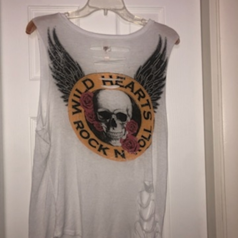 Rock n roll ripped tank with skull